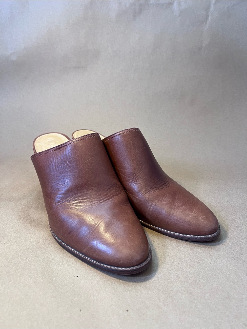 Madewell Brown Leather Slip-On Women's Mules with a 3” Heel